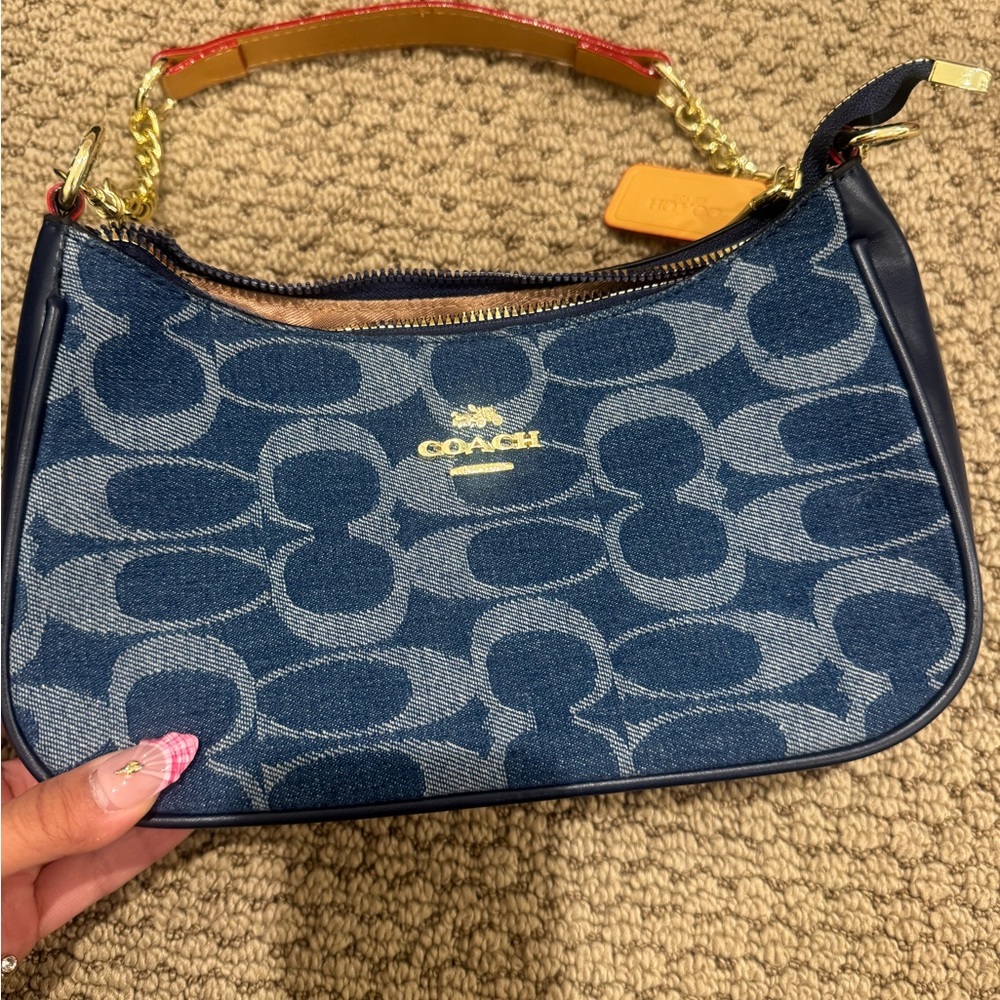 Coach Blue Signature Denim Mini Shoulder Bag with Gold Hardware